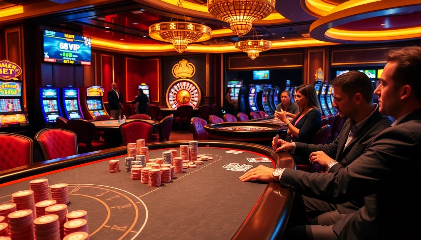 Experience the thrill of 68VIP's stunning live casino atmosphere with luxury tables and vibrant games.