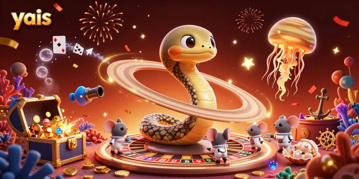 Experience the thrill of yais with cartoon characters gambling and betting in an interactive celestial casino.