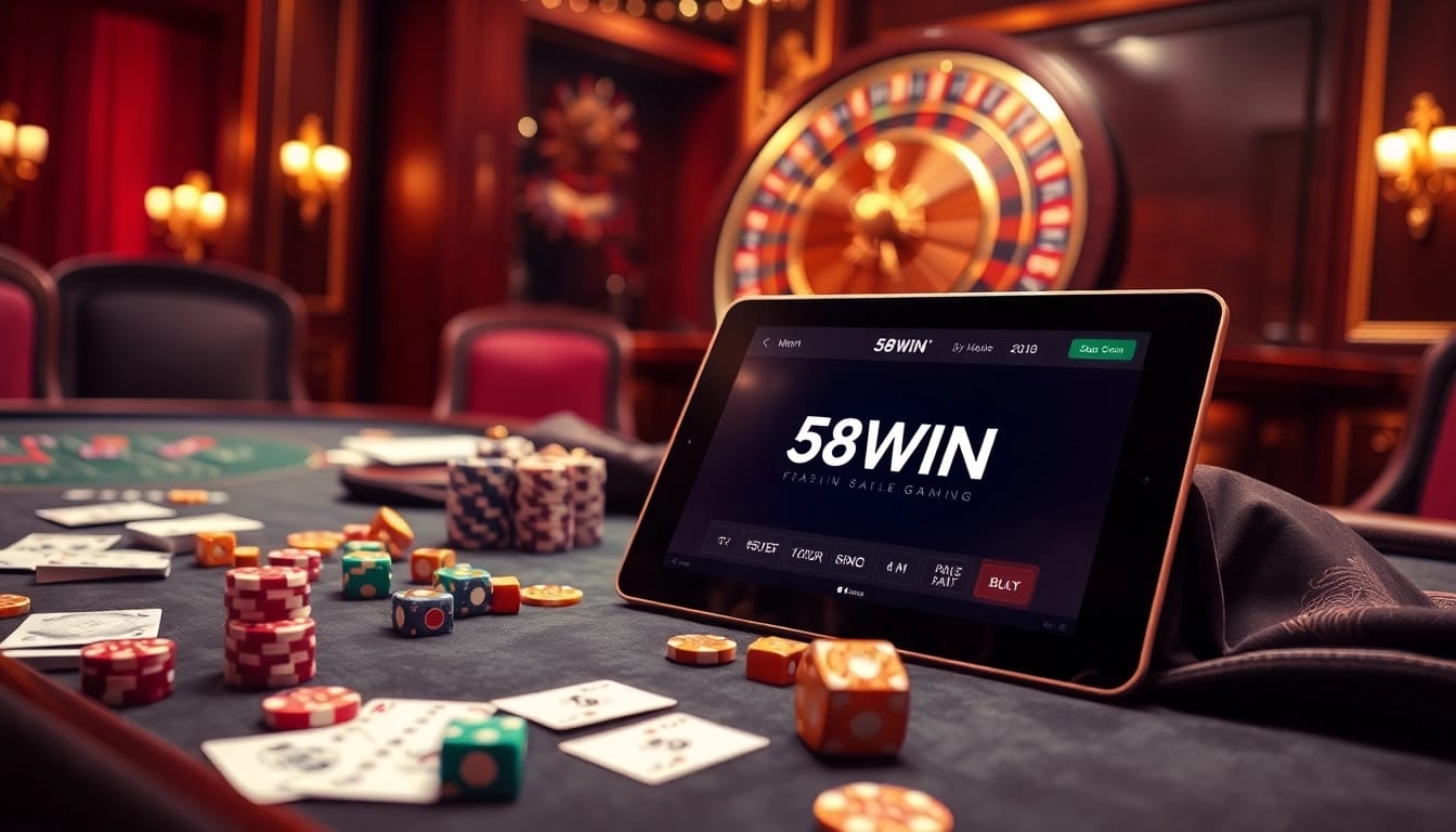 Engaging scene at https://58win.cafe/ with vibrant casino elements and high-stakes atmosphere.