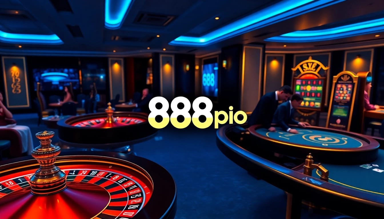 Players engage in online gambling at https://888p.io/ with luxurious casino tables and vibrant slots.