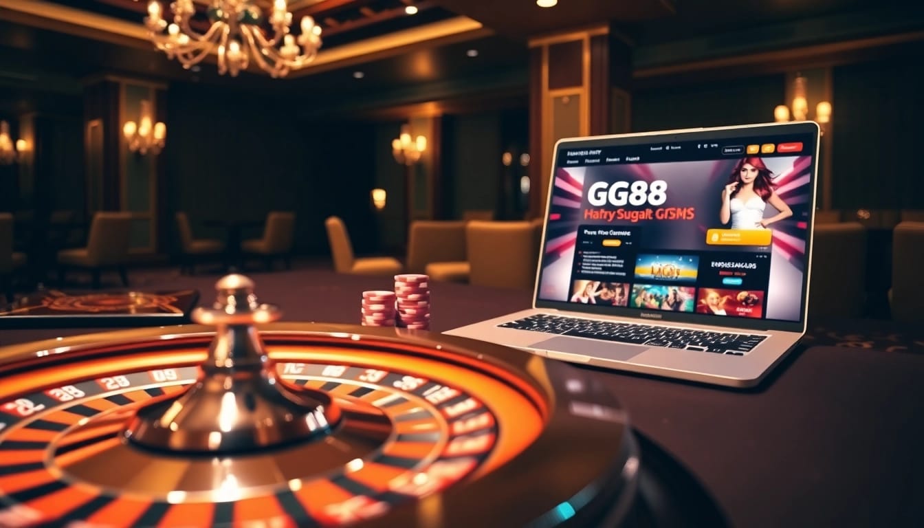 Experience the excitement of gaming at https://gg88.ltd/ with a vibrant roulette wheel and poker chips.