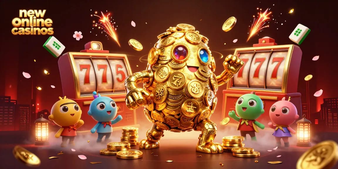 Experience the thrill of new online casinos with dynamic slot reels and golden golems in action.