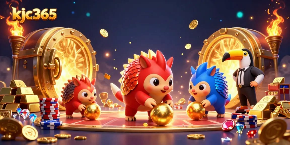 Spin the reels with kjc365’s vibrant pangolins amidst golden treasures and poker chips!