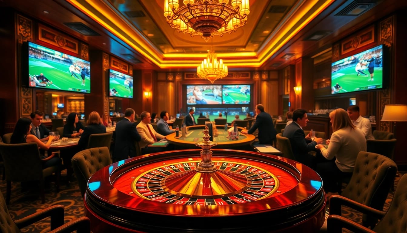 C54.gb.net offers an exciting casino experience with people joyfully placing bets at a roulette table.