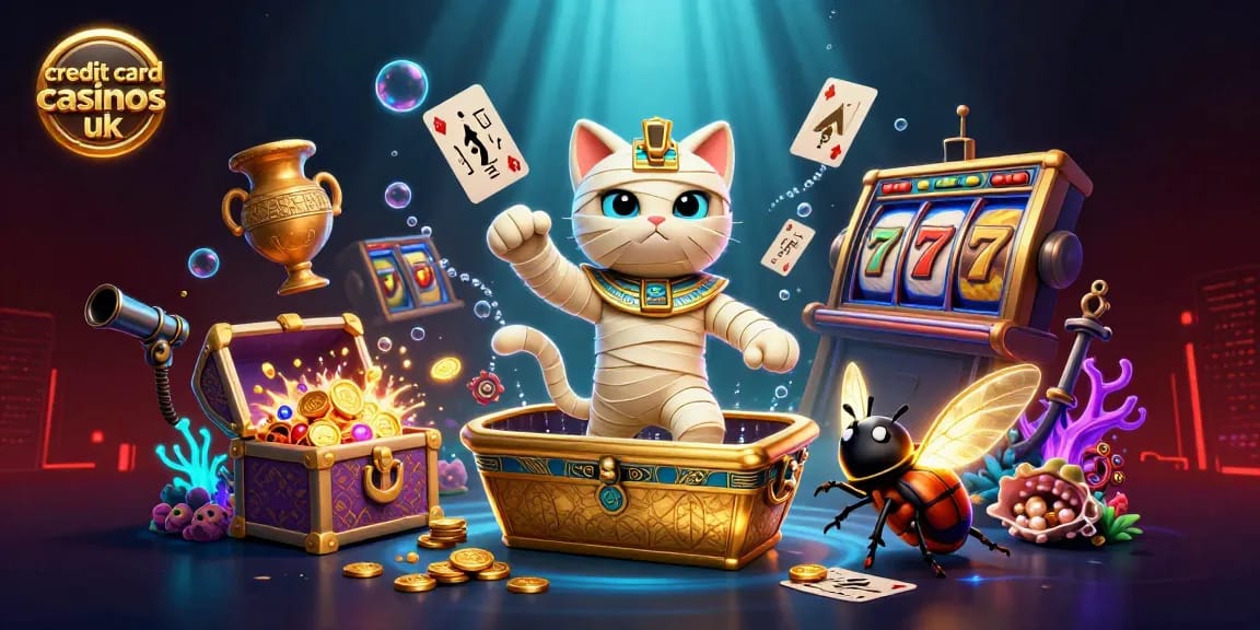 Play exciting casino games at credit card casinos uk with a vibrant 3D scene showcasing thrilling gaming elements.