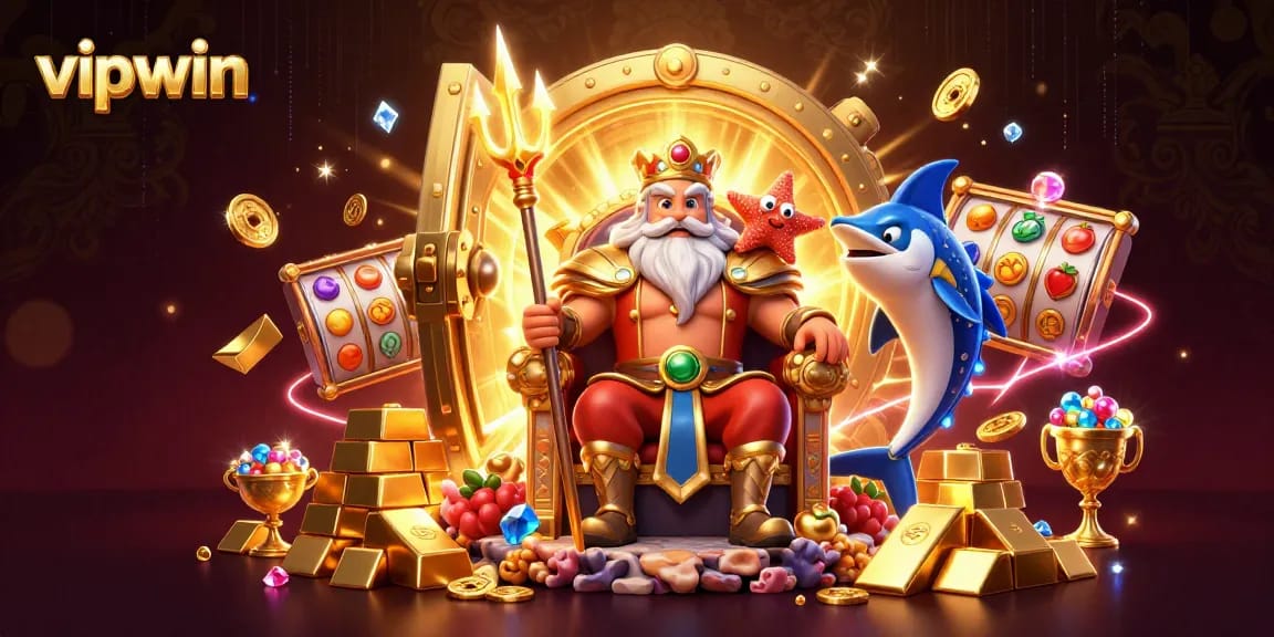Experience thrilling slots and jackpots in VIPWIN with Neptune, treasure, and vibrant symbols.