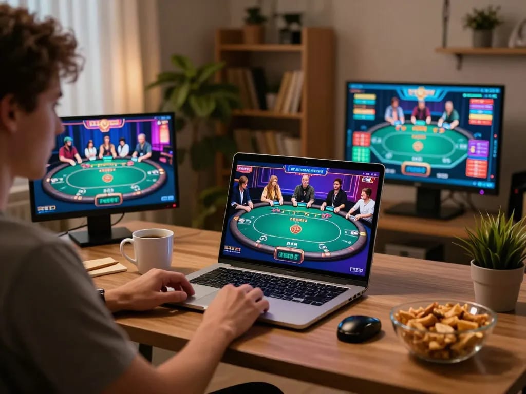 Engaging online poker gameplay on laptop screen featuring nohu90 live table game