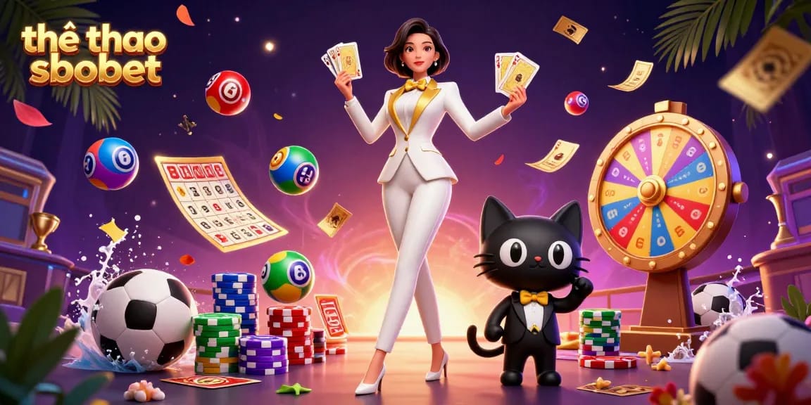 Engage in thể thao sbobet sports betting excitement with a glamorous woman and playful cat.