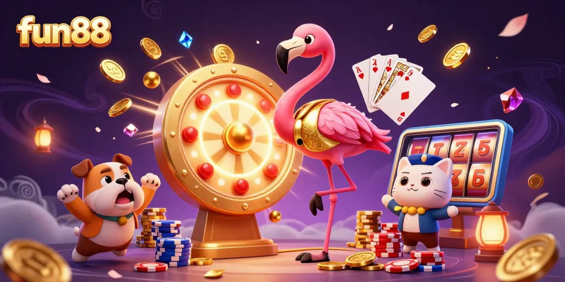 Spin and win at fun88 with an exciting game show scene featuring vibrant casino elements.