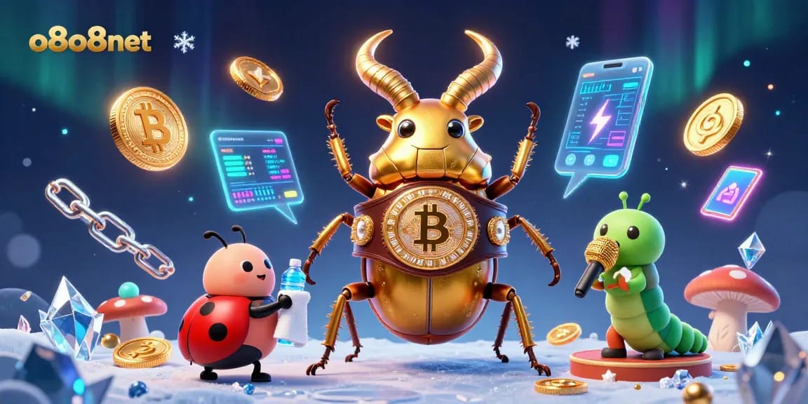 Experience the excitement of o8o8net with a vibrant casino-themed 3D illustration featuring unique characters and glowing elements.