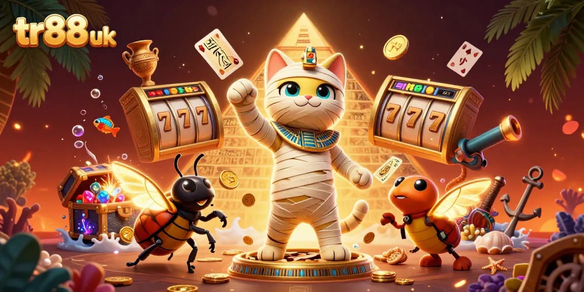 Experience thrilling gameplay at tr88 uk with an Egyptian mummy cat and jackpot symbols!