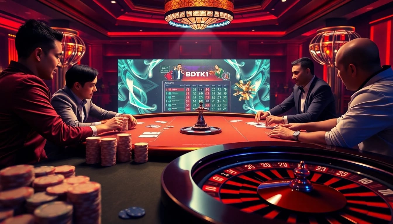Engaging in a thrilling poker game at a luxurious casino featuring the BDTK1 interface.