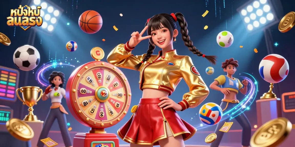 Experience thrilling gambling excitement with หนังใหม่ชนโรง, a lively digital scene featuring sports and casino elements.