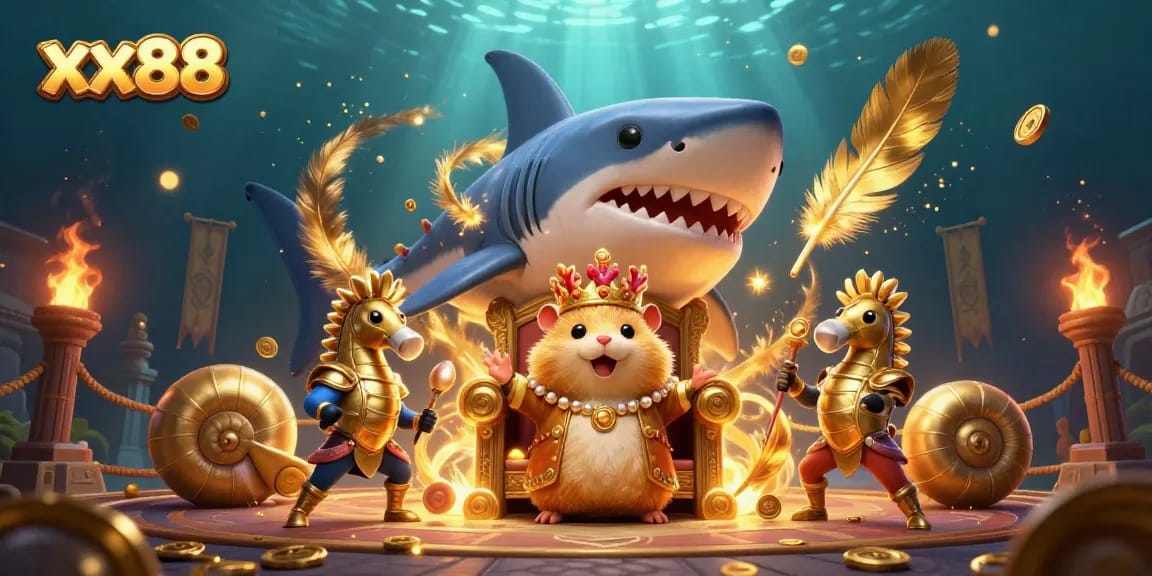 Engage with thrilling xx88 casino action featuring a golden hamster king and royal guards.
