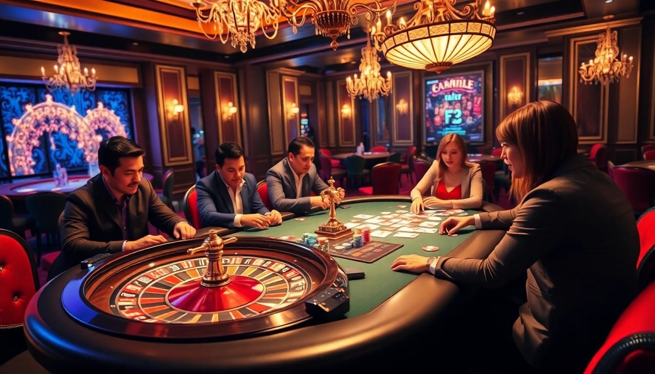 XIN88 platform showcases exciting poker gameplay and roulette at a luxurious online casino setting.