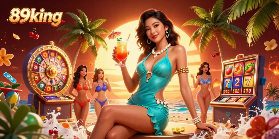 Experience thrilling wins with 89king at an exciting beach casino resort, showcasing vibrant slot games.