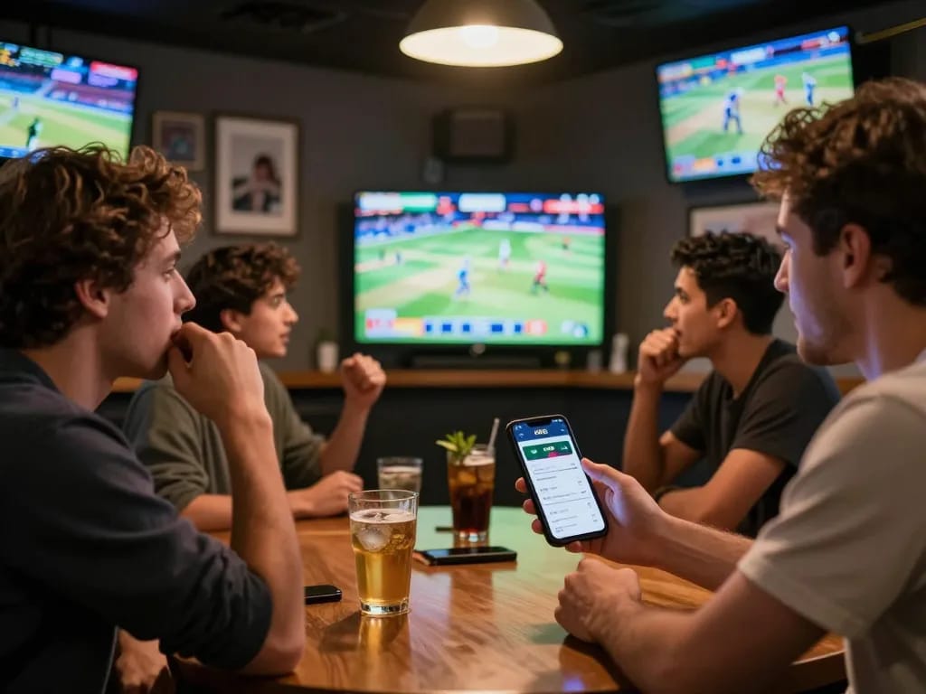 Engage with KKBD Casino mobile app while enjoying sports betting in a vibrant social setting.