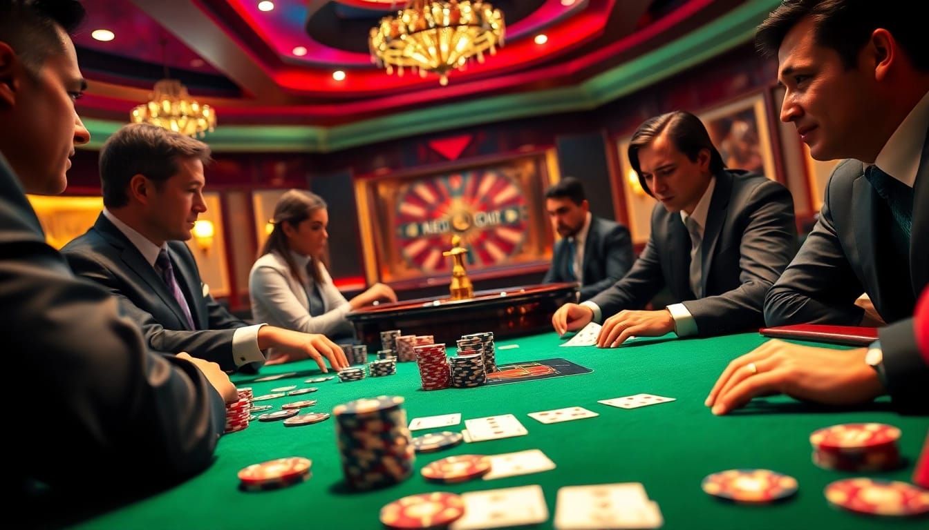 Kèo Nhà Cái sports betting slips on a luxurious poker table at a vibrant casino.