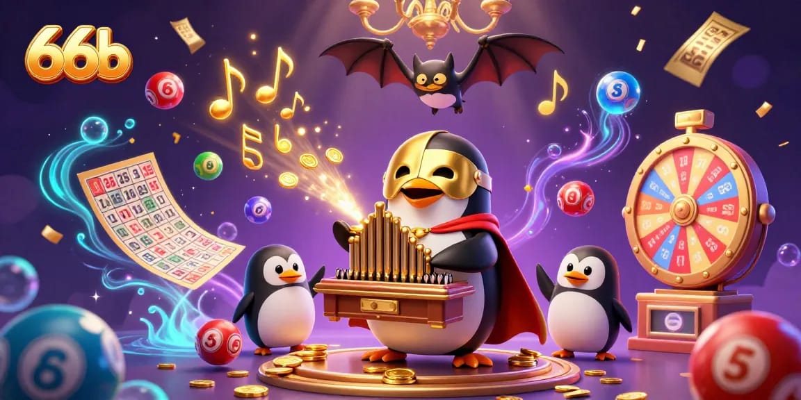 Experience winning with 66b through a vibrant 3D casino scene filled with dynamic gaming elements.