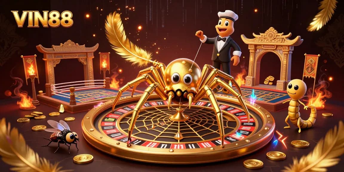 Experience thrilling bets with VIN88 in a vibrant, detailed 3D illustration of casino action.