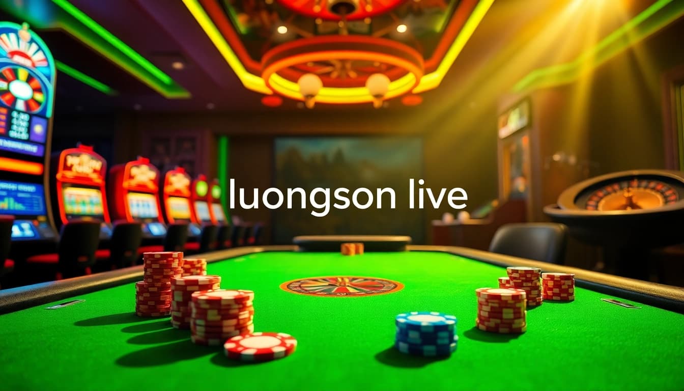 Experience high-stakes excitement with luongson live at a luxurious poker table, featuring vibrant chips and a roulette wheel.