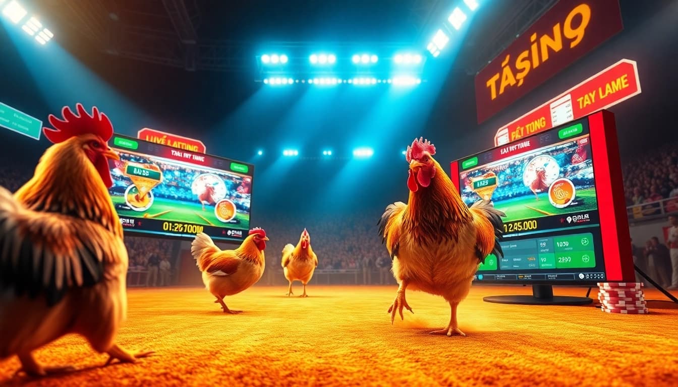 Witness Trực tiếp đá gà action on a professional online betting platform, showcasing thrilling digital chicken fights.