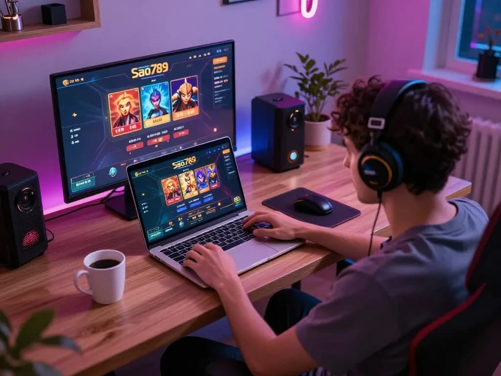 Engage in thrilling gameplay at Sao789 with an immersive online casino setup at home.