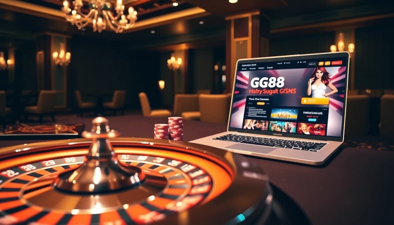 Experience the excitement of gaming at https://gg88.ltd/ with a vibrant roulette wheel and poker chips.