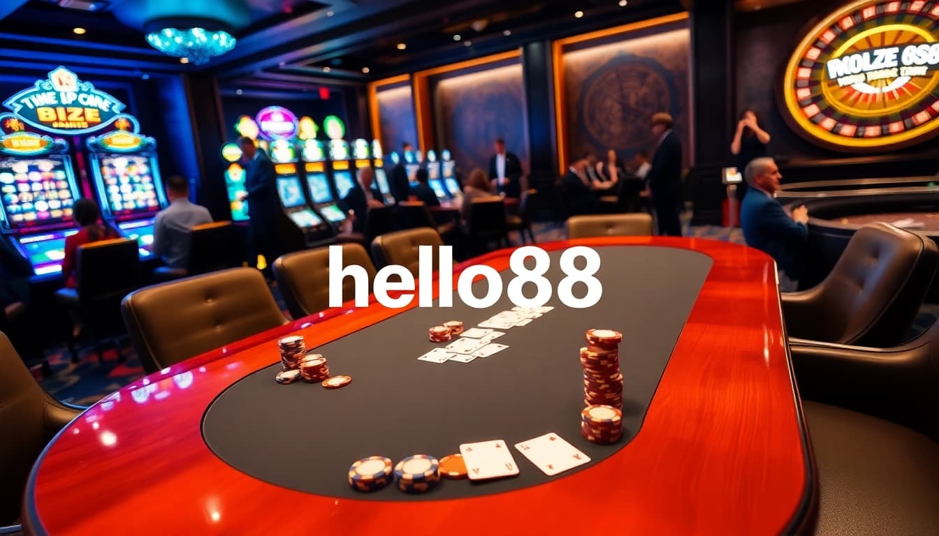 Engaged players enjoying high-stakes poker at hello88 casino, filled with excitement and luxury.