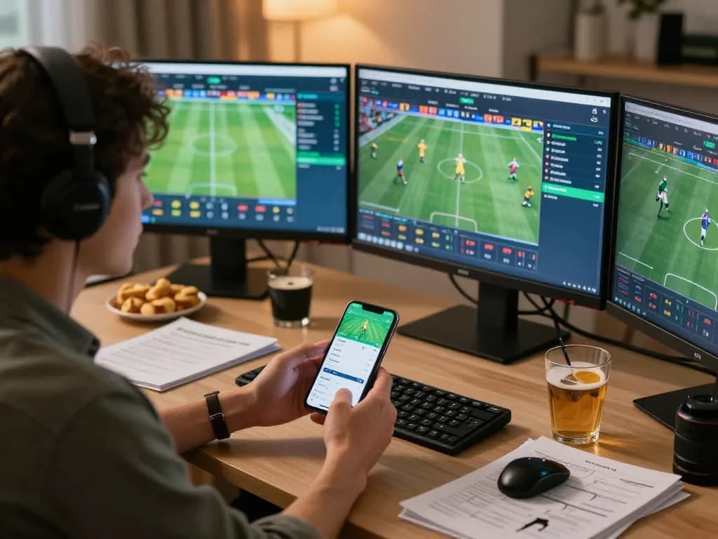 Engaging online sports betting experience at home with 789betgo displayed on mobile and screens.
