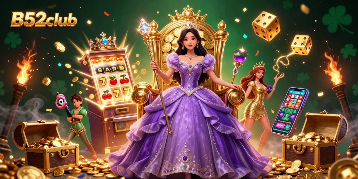 B52club's vibrant casino experience illustrated with stunning characters and dynamic game elements.