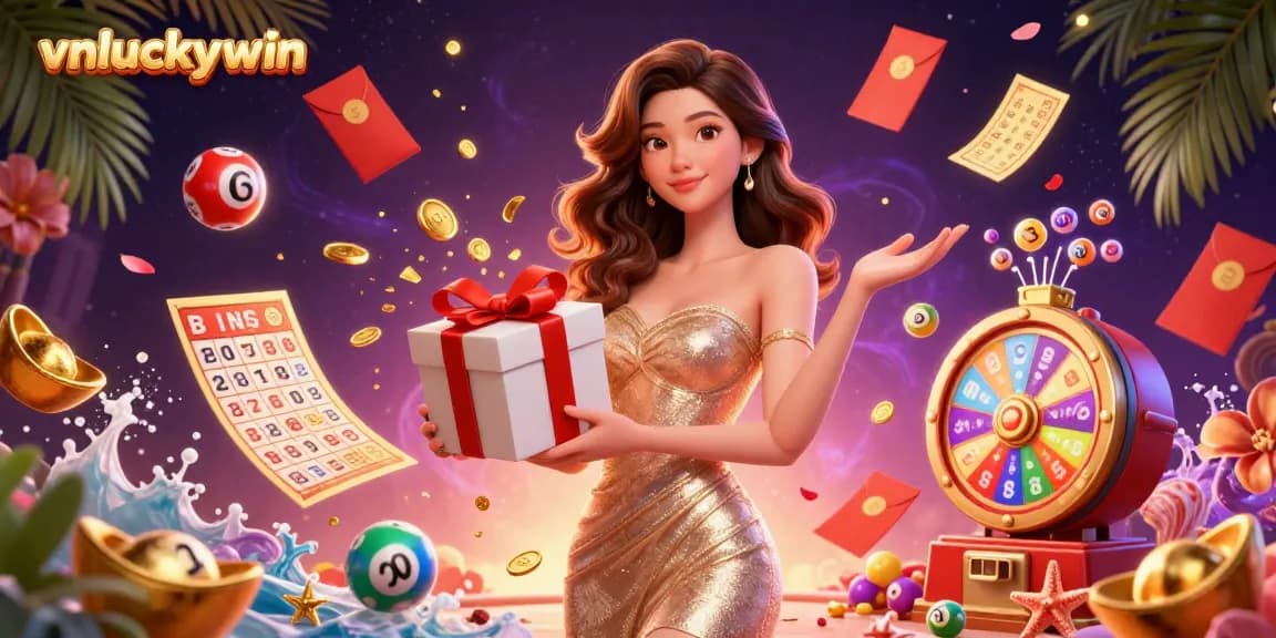 Experience thrilling gameplay at vnluckywin with festive elements and lucky prizes in a vibrant casino setting.