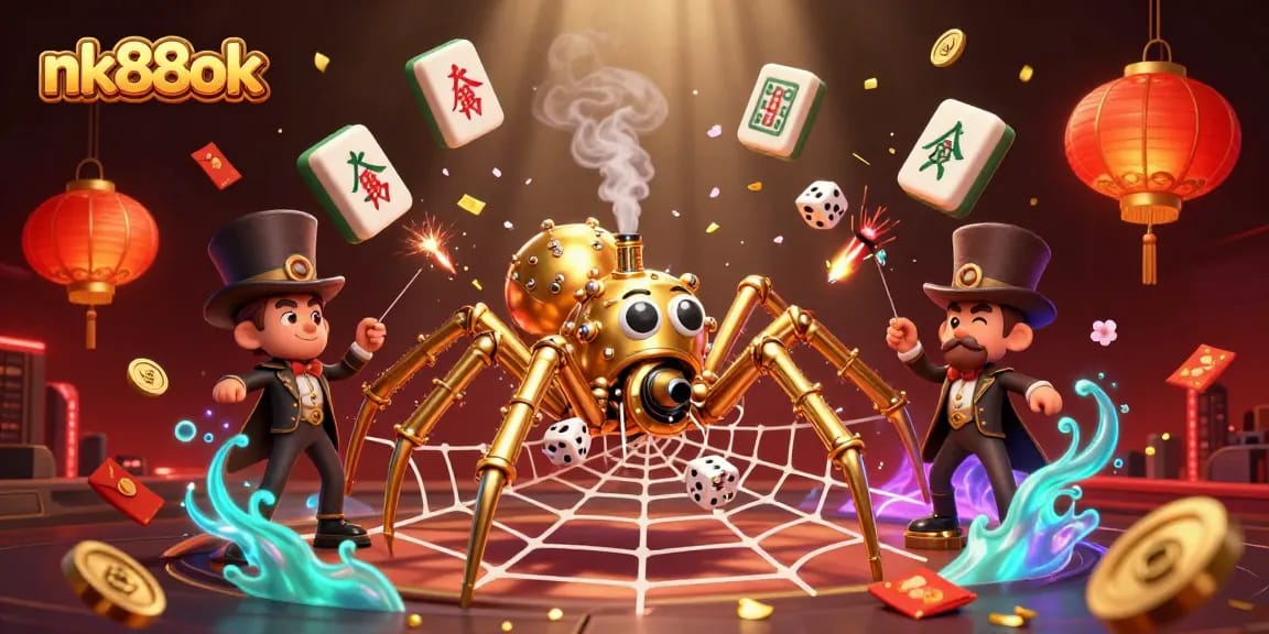 Engage with thrilling gameplay at nk88ok, featuring rich steampunk elements and vibrant gaming symbols.