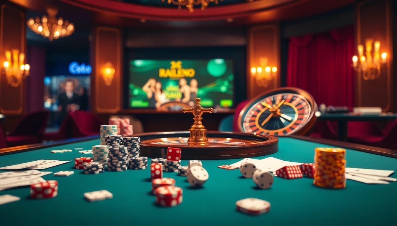 Experience the excitement at trang chủ NK88 with a glamorous casino table featuring cards and poker chips.