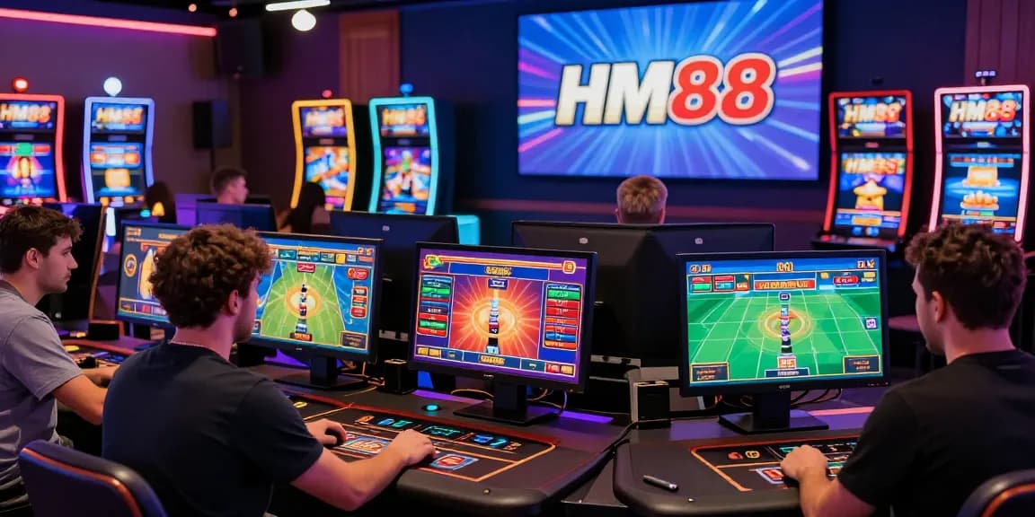 Players enjoying diverse online games at https://hm88.review/ showcasing digital gambling excitement in a vibrant setting.