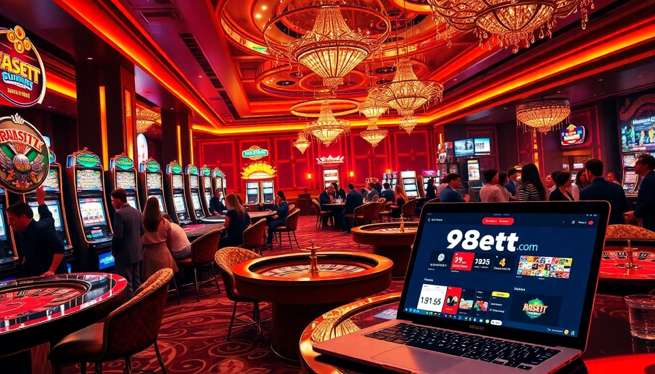 Players enjoying games at a high-end casino setting, highlighting 9bet.com for online gambling.