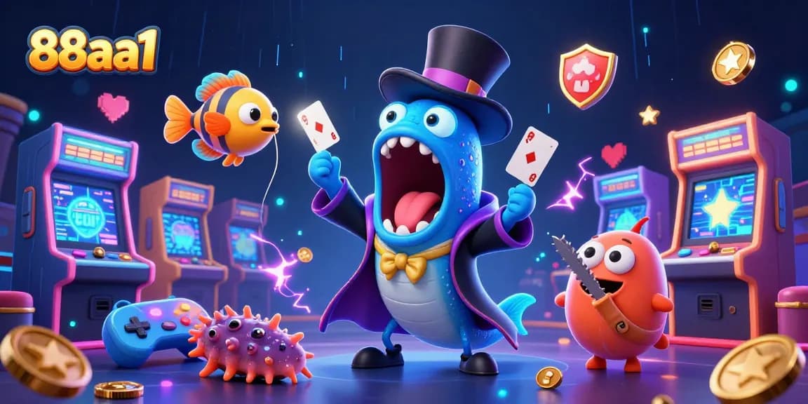 Engage in thrilling gameplay with 88aa1, featuring dazzling underwater characters performing magic tricks in a vibrant casino setting.