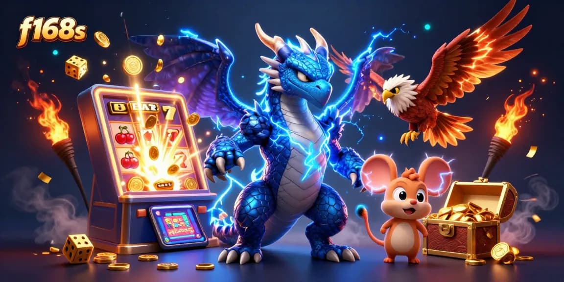 Experience thrilling jackpot wins with f168s amidst vibrant 3D casino elements and dynamic characters.