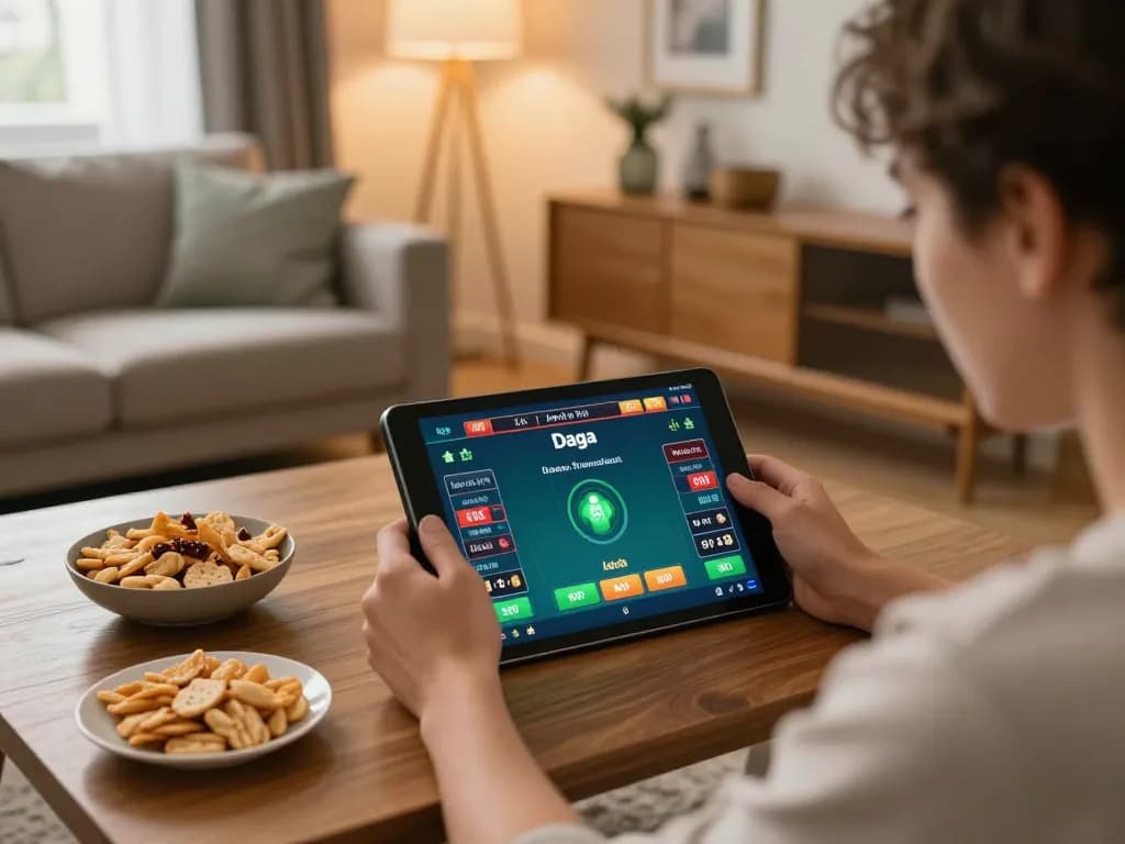 Daga live betting experience on a tablet in a cozy home environment