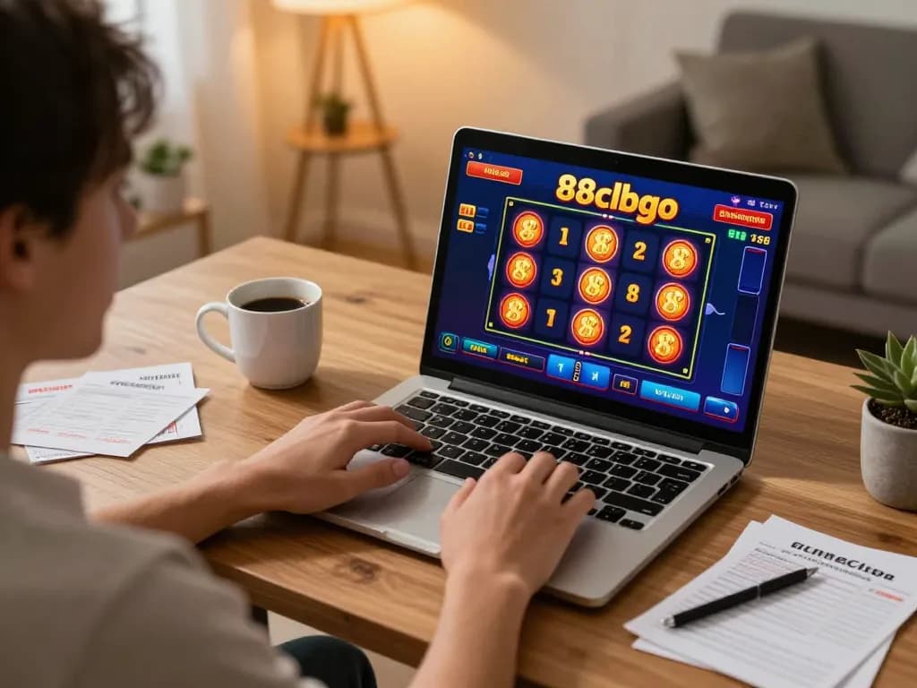 Engaged player enjoying a slot game on 88clbgo from a stylish home setup.
