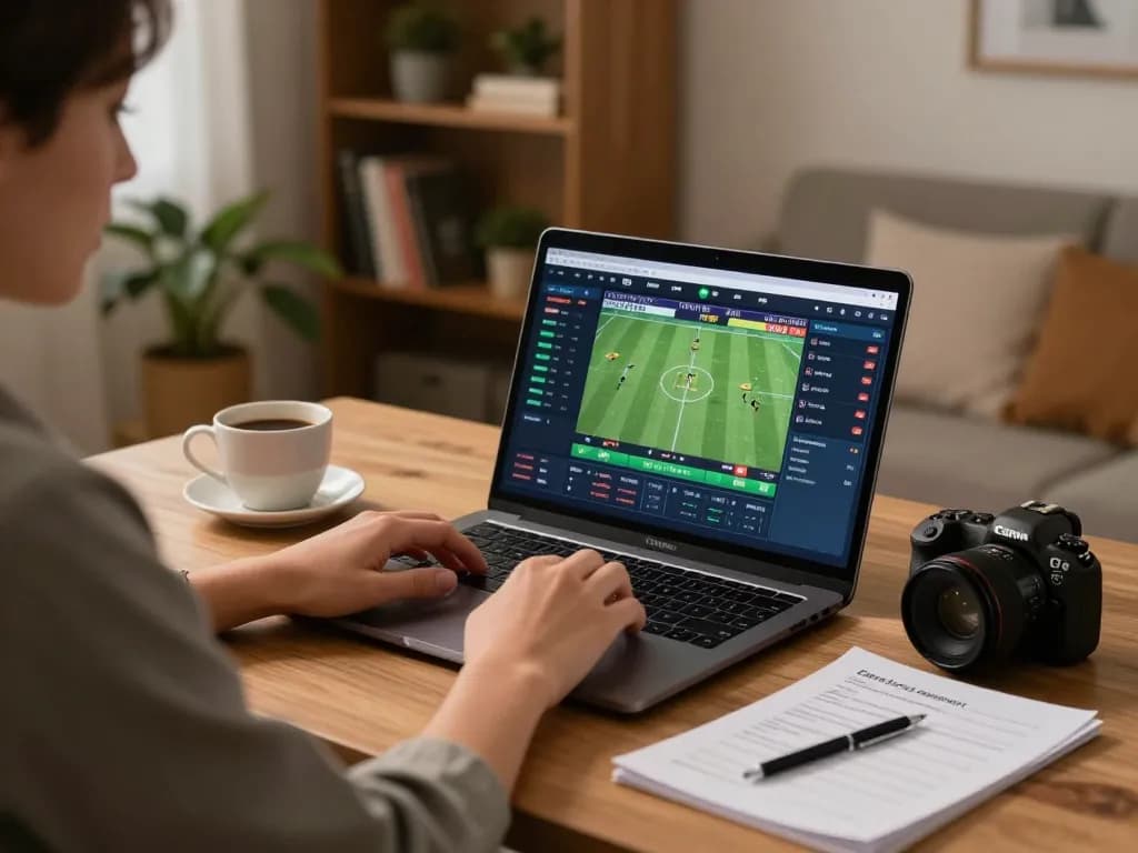 Engaged user checking Link nhà cái lucky88 for online sports betting in a cozy home setting