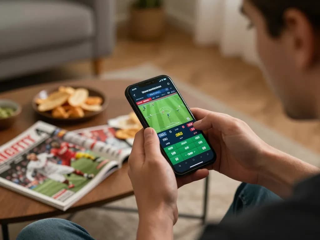 f168 user engaged in mobile sports betting with live odds on smartphone at home