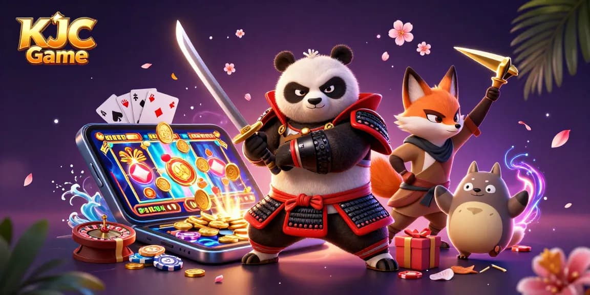 Experience KJC Game with vibrant characters and dynamic casino elements in this thrilling illustration.