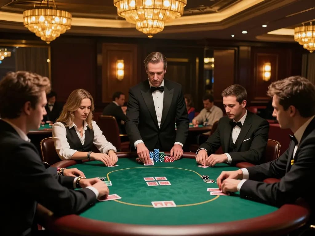 Experience the thrill of poker with 777X gameplay as players engage in an intense match at a luxurious table.