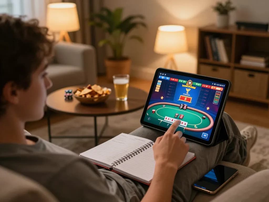 Engaging players explore sunwin online casino gaming on a cozy couch with a tablet.