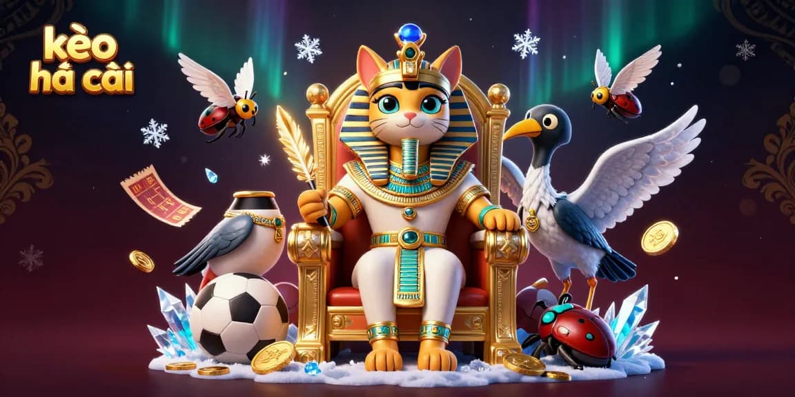 Place bets on kèo nhà cái with vibrant pharaoh-themed sports betting illustration full of action.