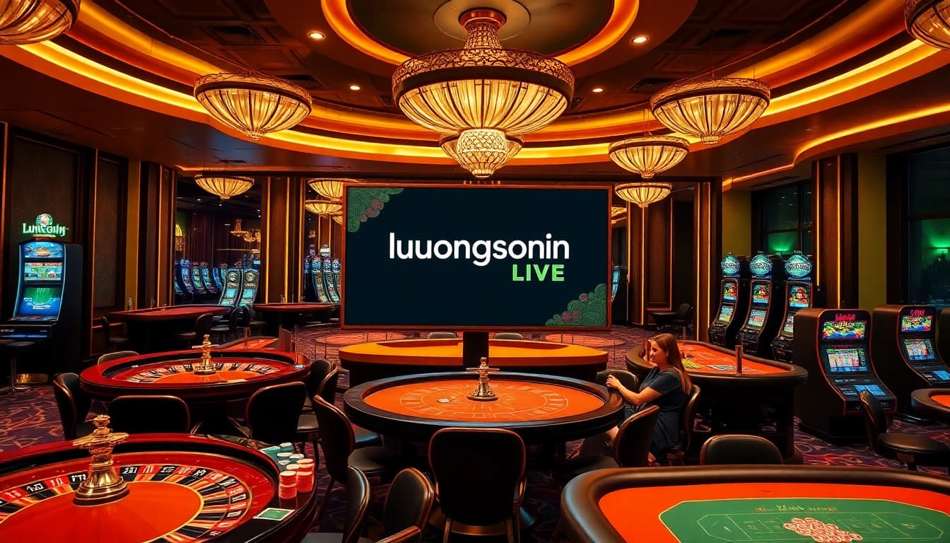 Experience intense gaming action with luongson live, featuring poker chips and vibrant casino tables.