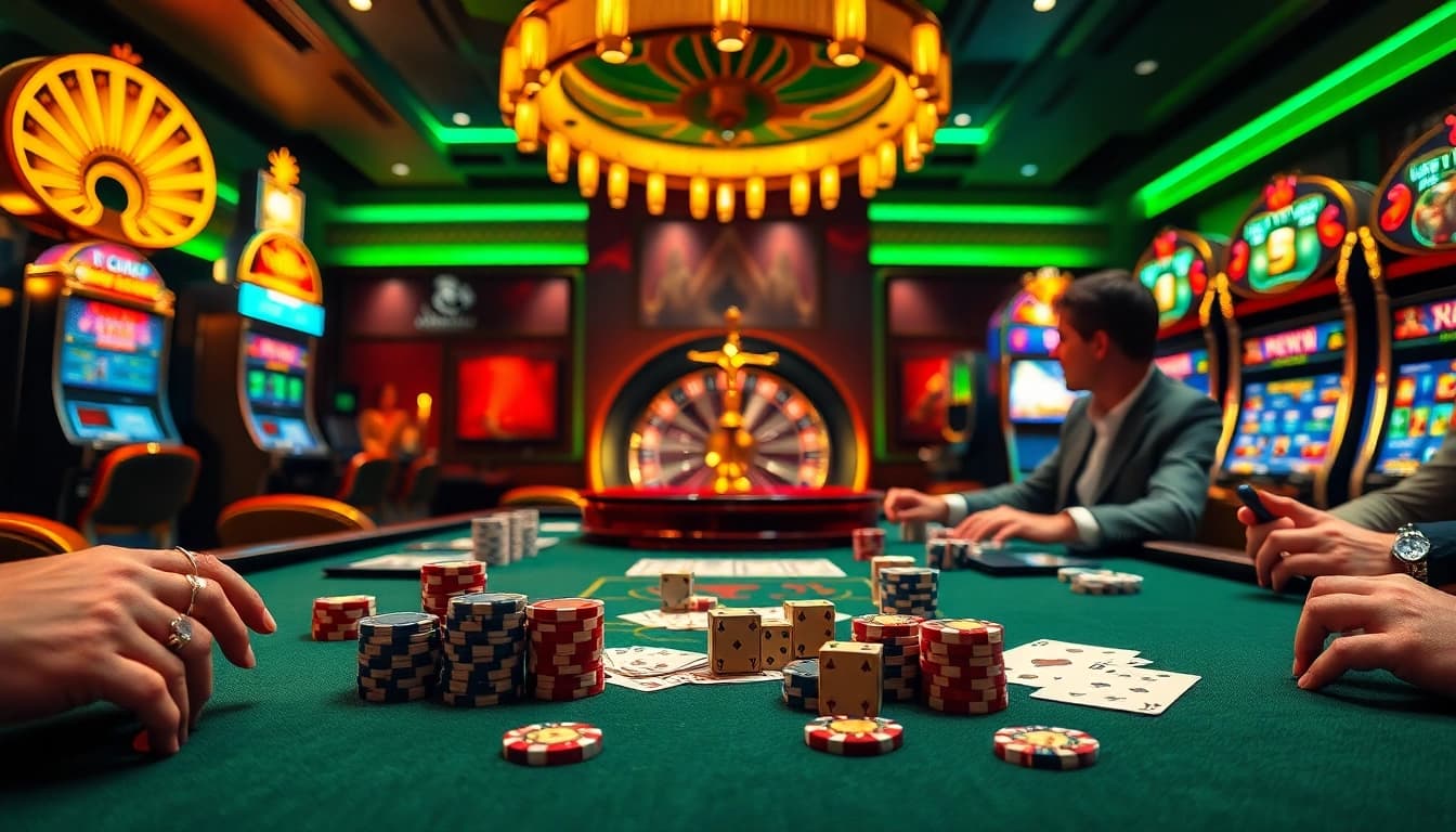 Players at a casino table engage in thrilling games with BDTK1 chips on display.