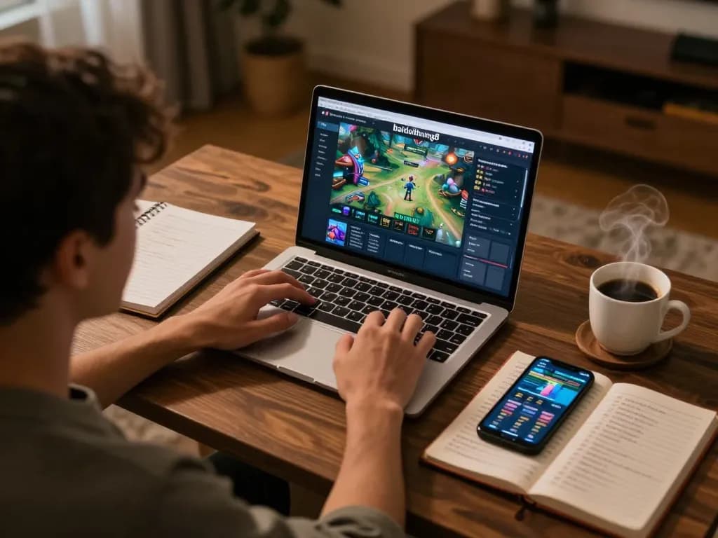 Engaged player analyzing gamebaidoithuong8 strategies during online gambling session.