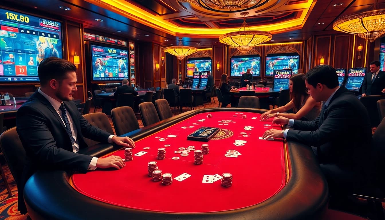 Exciting MK8-themed casino scene showcasing high-stakes poker play with vibrant decor.